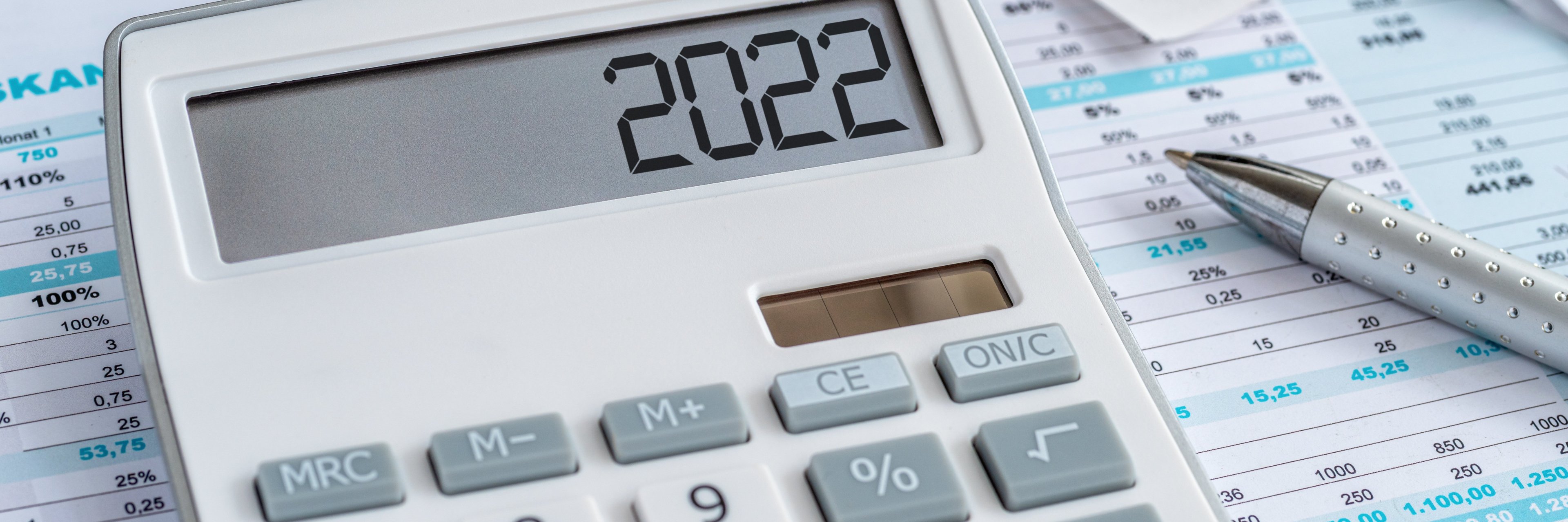 A calculator with the 2022 on the display