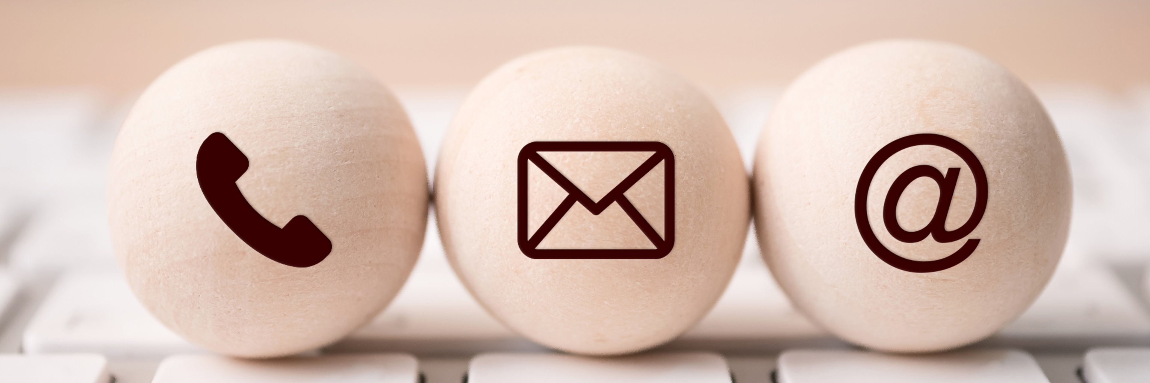 Wood sphere symbol telephone, mail, address and mobile phone. Website page contact us or e-mail marketing concept